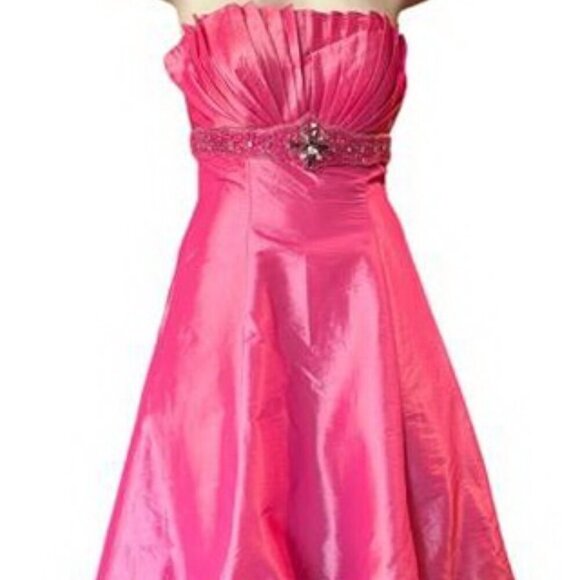 May Queen Dresses & Skirts - May Queen Hot Pink Strapless Taffeta Lame Beaded Dress With Wrap